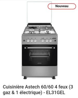 Cuisinière Astech 60/60 4 feux (3 feux gaz & 1 feux électrique) - EL31GEL