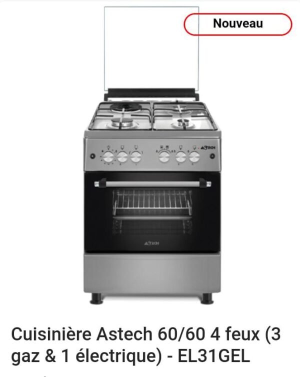 Cuisinière Astech 60/60 4 feux (3 feux gaz & 1 feux électrique) - EL31GEL